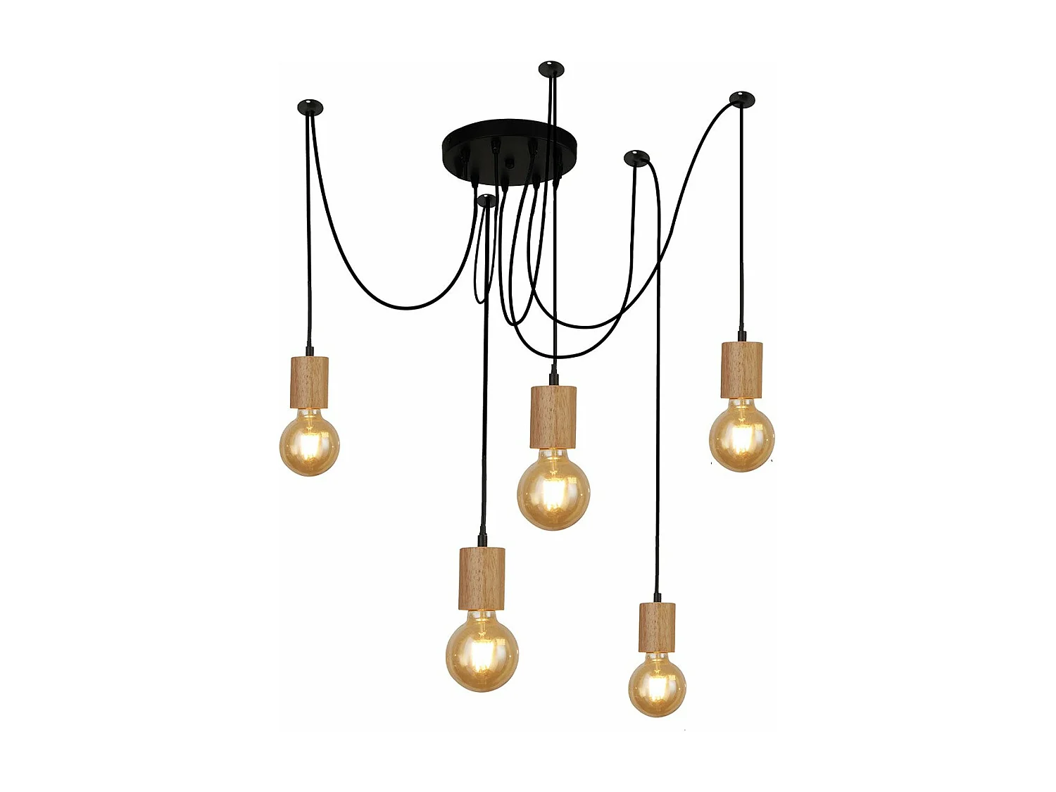 Lampadario Industrial-Nordico Spinoso Acciaio Nero Marrone 5 Luci E27