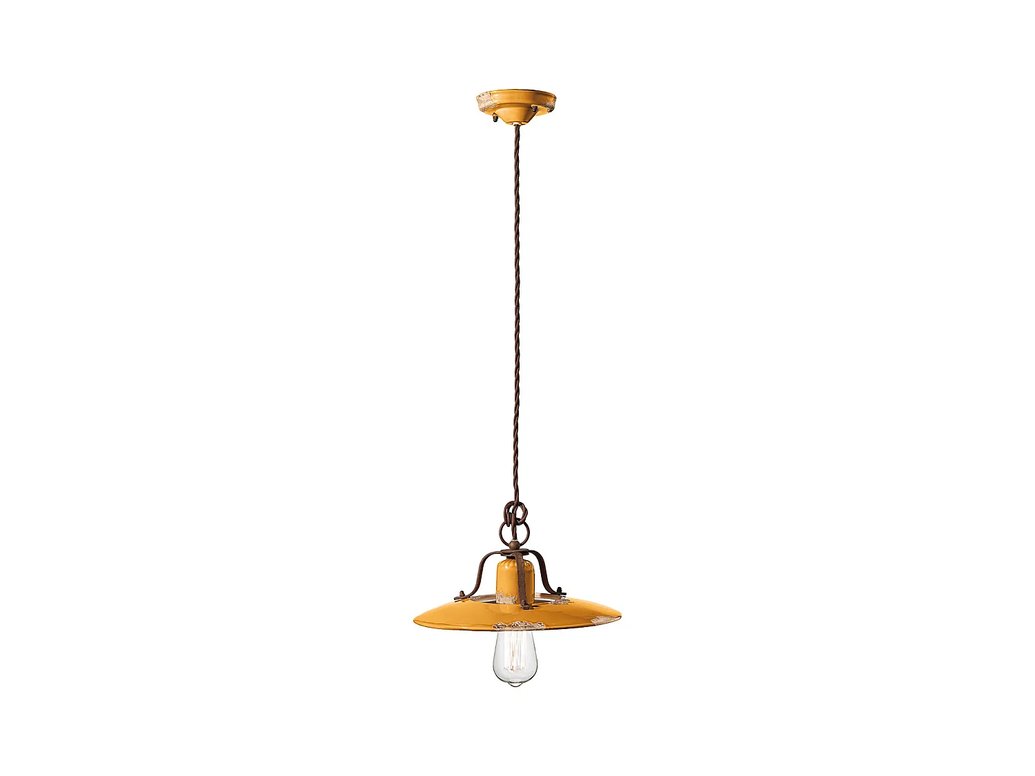 Lampadario Vintage Country Ferro E Ceramica Giallo 1 Luce E27 30Cm