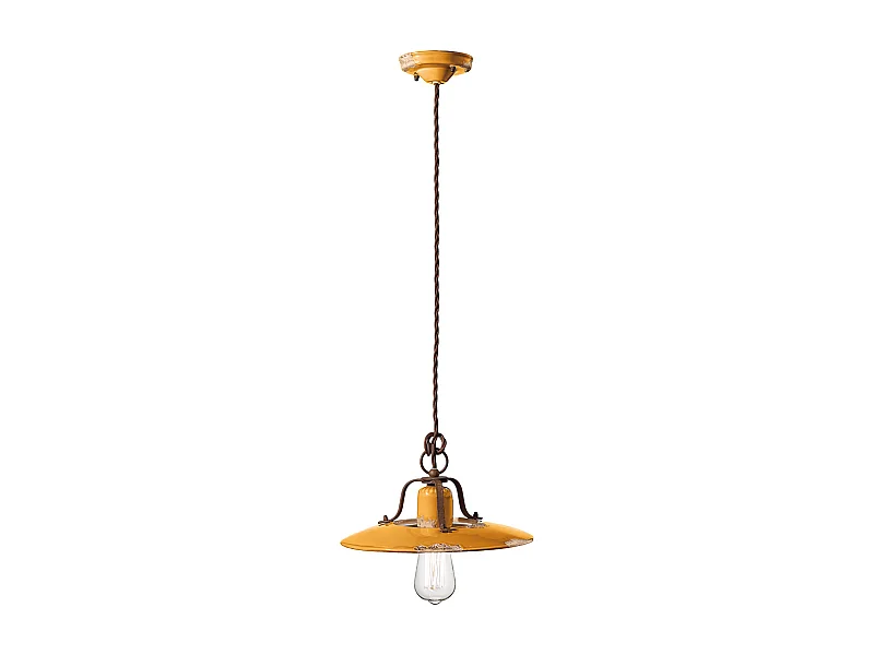 Lampadario Vintage Country Ferro E Ceramica Giallo 1 Luce E27 30Cm
