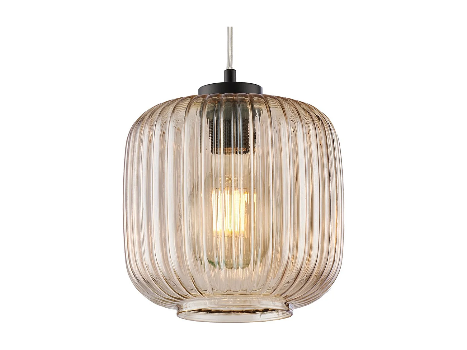 Sospensione 1 Luce Anya In Ferro Nero E Vetro Ambra Plisse'