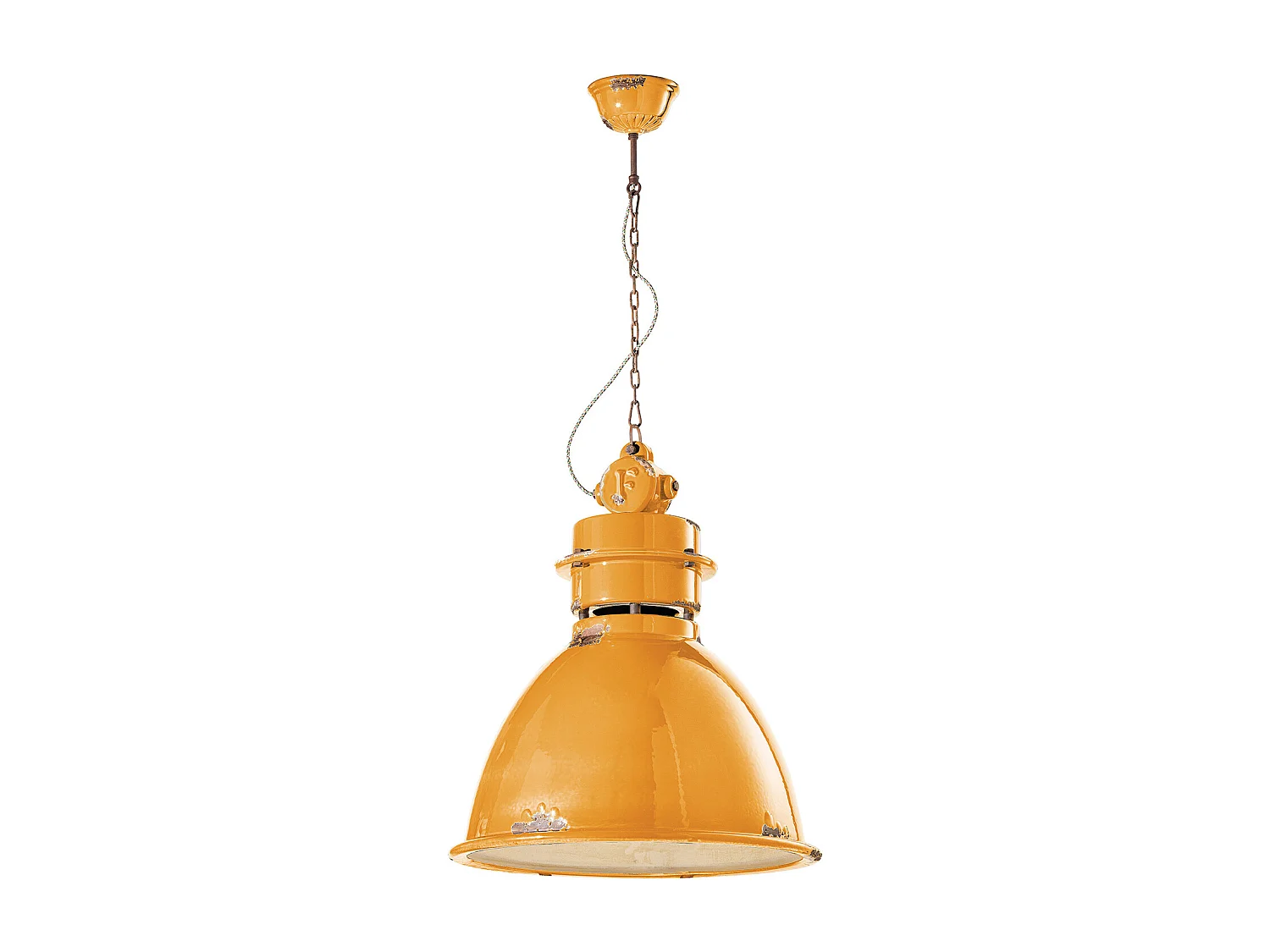 Lampadario Industrial Ferro E Ceramica Vintage Giallo 1 Luce E27 50Cm