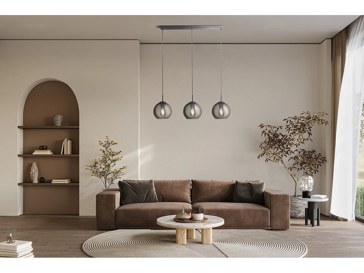 Lampadario Contemporaneo Balls Acciaio Cromo Fumè 3 Luci E14