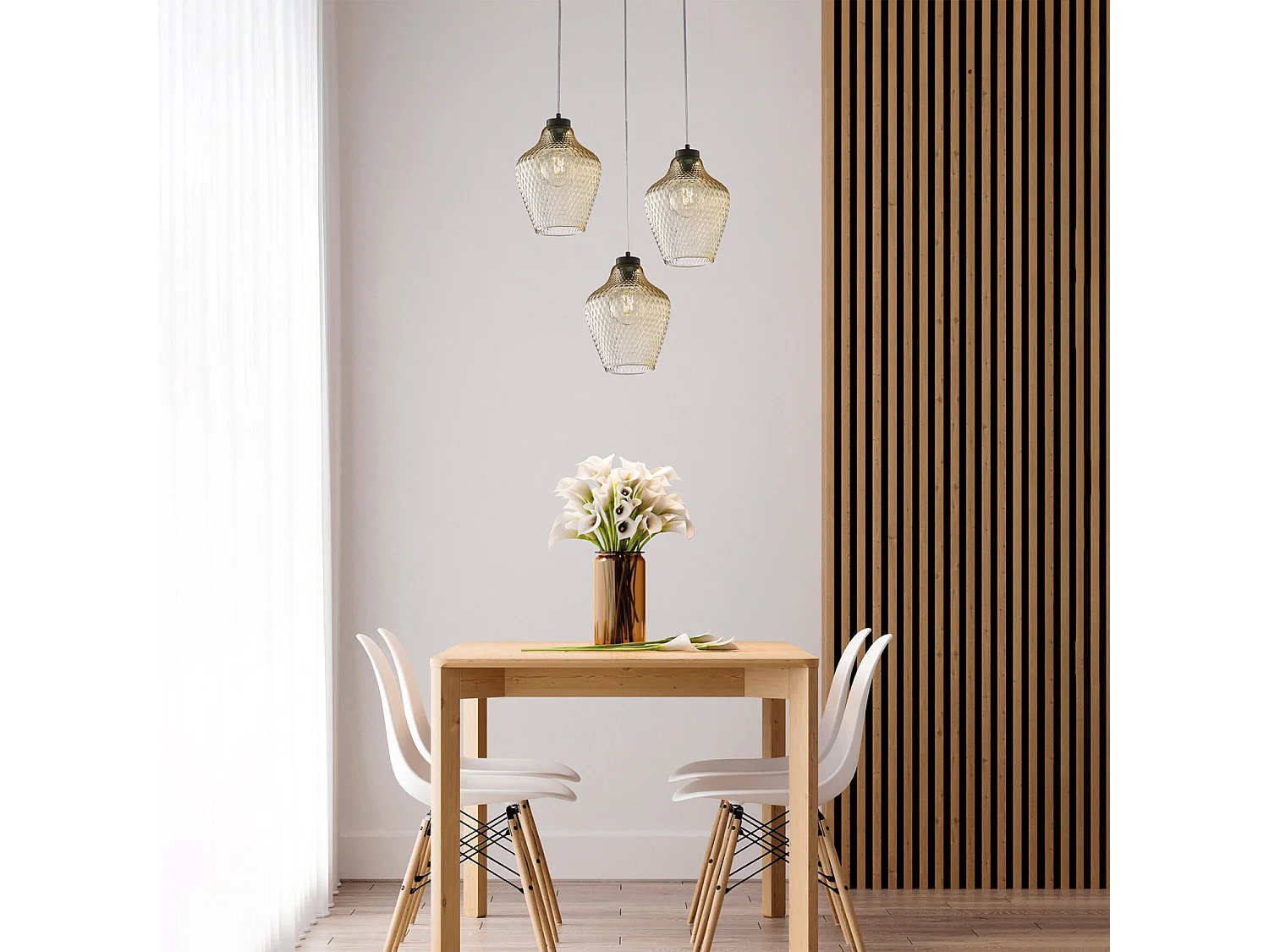 Sospensione 1 Luce Maya In Ferro Laccato Nero E Vetro Soffiato Ambra