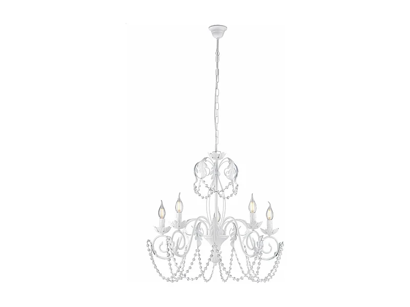 Damasco Lustre en fer laqué blanc décoration effet shabby chic et strass cristal 5 lumières 125 d.63 BL77-5-BCO