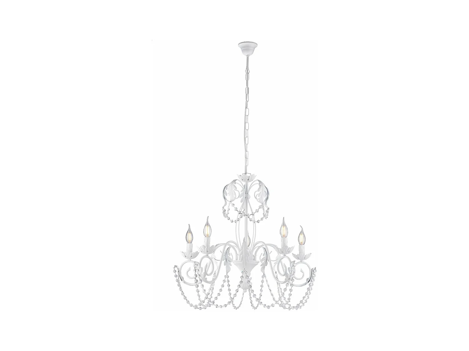 Damasco Lustre en fer laqué blanc décoration effet shabby chic et strass cristal 5 lumières 125 d.63 BL77-5-BCO