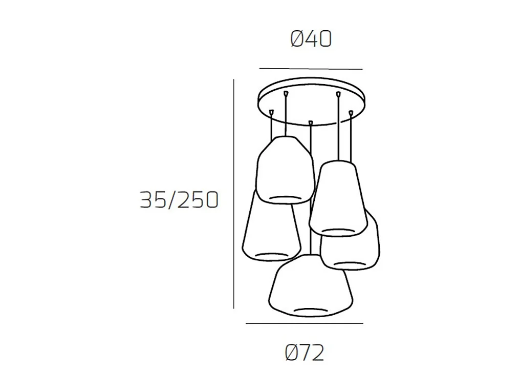 Sospensione Cromo 5 Luci Tonda Vetri (Alpha Am) (Beta Tr + Am) (Gamma Tr + Am)