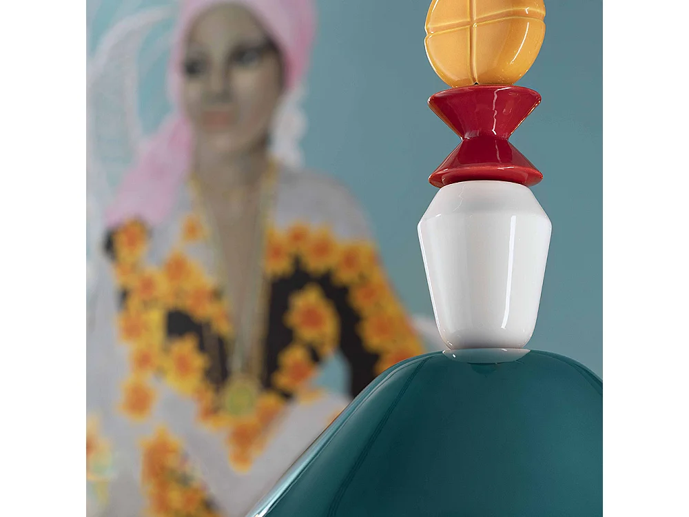 Sospensione Piccola Vintage Decò Lariat Ceramica Verde Petrolio 1 Luce E27