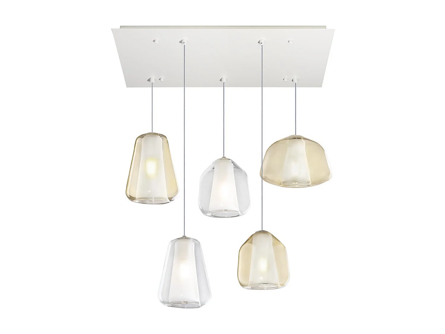 Sospensione Bianco 5 Luci Rettangolare Vetri (Alpha Am) (Beta Am + Tr) (Gamma Tr + Am)