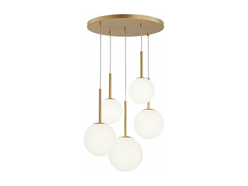 Lampadario A Sospensione Moderno Basic Form Metallo Oro Vetro 5 Luci E14 40W