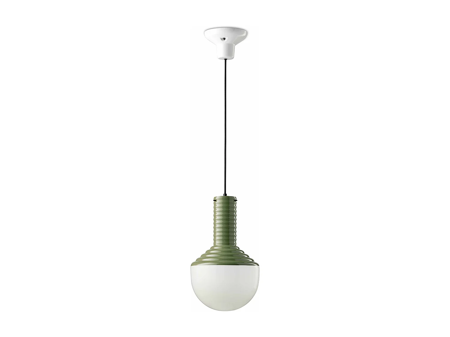 Sospensione Vintage Grande Decò Selaron Ceramica Verde Salvia 1 Luce E27