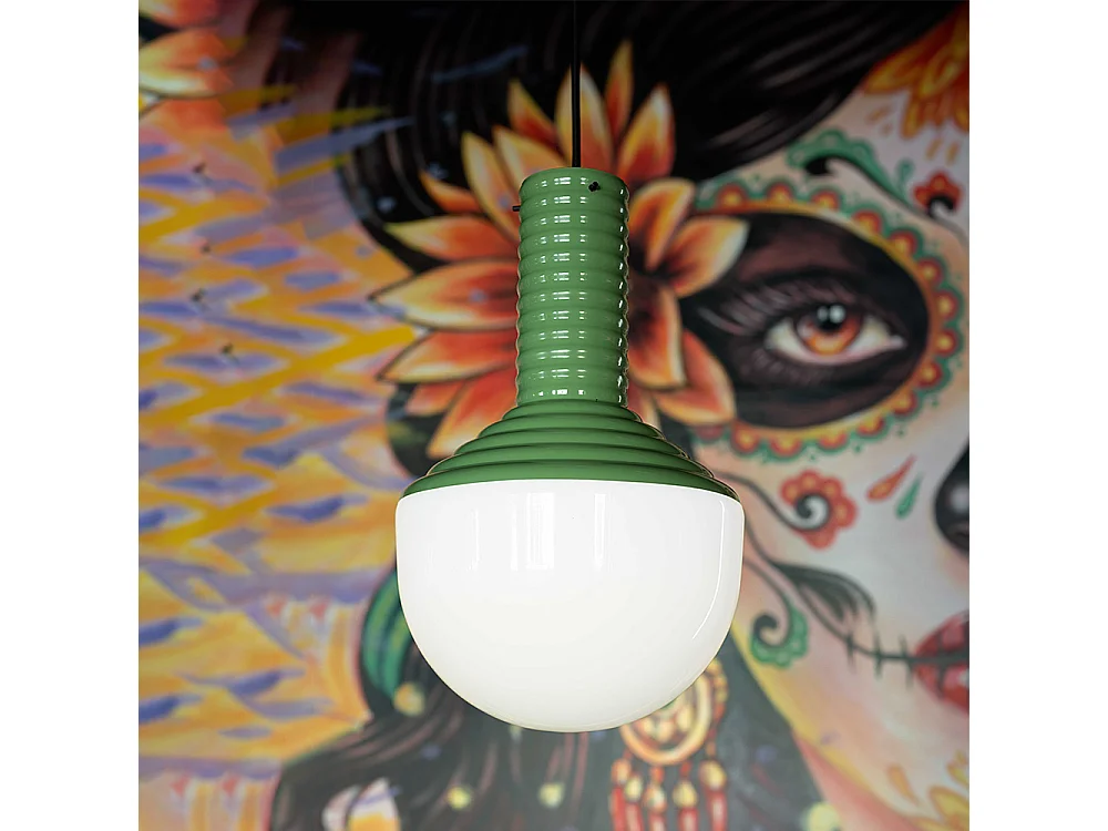 Sospensione Vintage Grande Decò Selaron Ceramica Verde Salvia 1 Luce E27