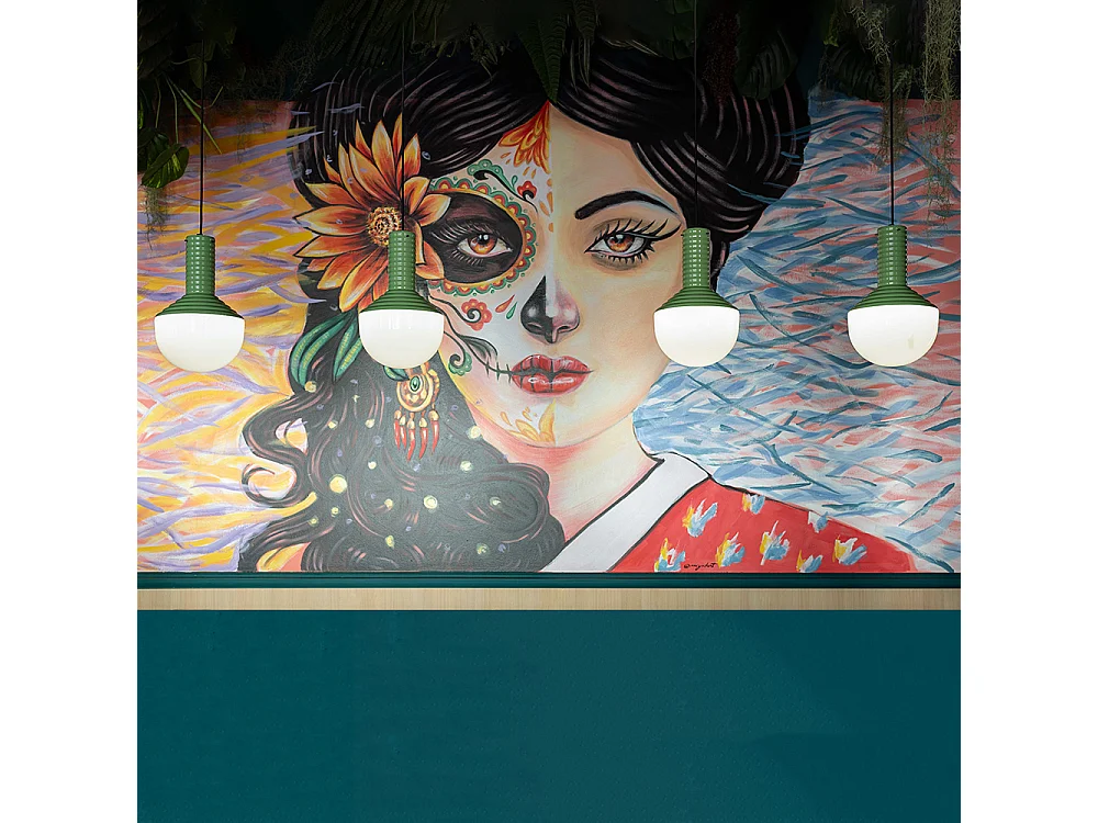 Sospensione Vintage Grande Decò Selaron Ceramica Verde Salvia 1 Luce E27