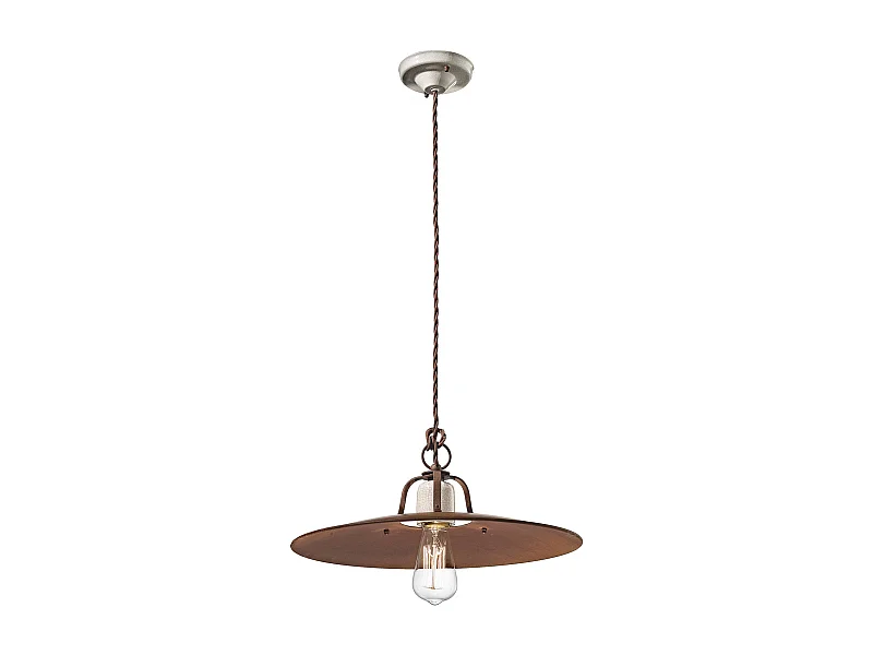 Lampadario Vintage Grunge Ferro E Ceramica Craquele' 1 Luce E27 40Cm