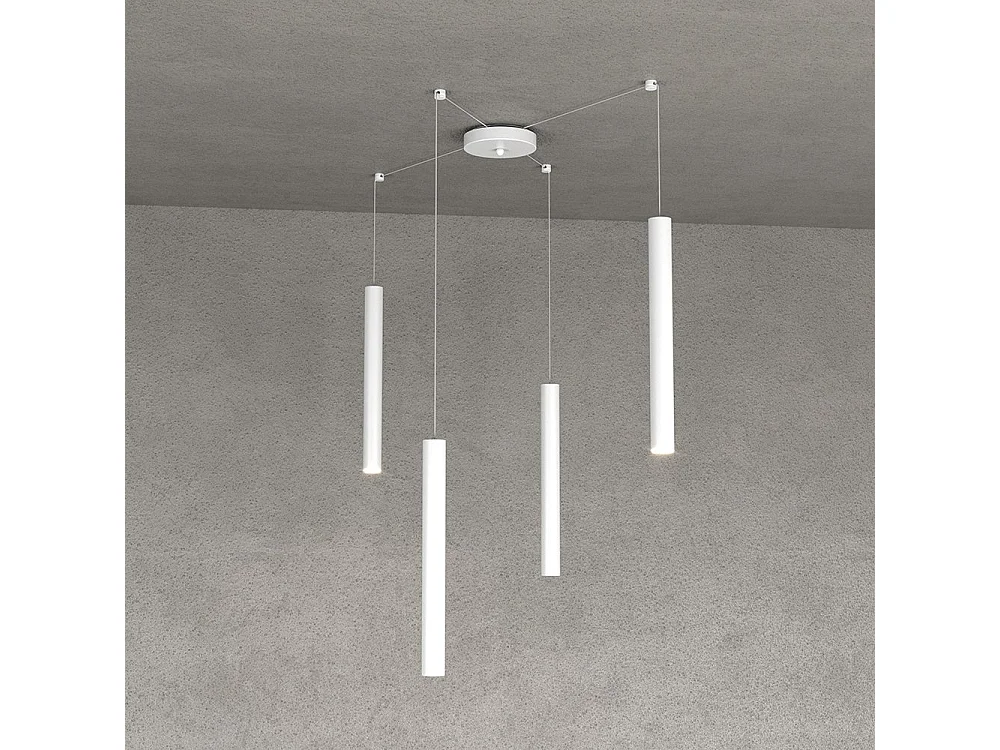 Round Tube Sospensione 4 Luci Bianco Cavo Cm.250 Con Base