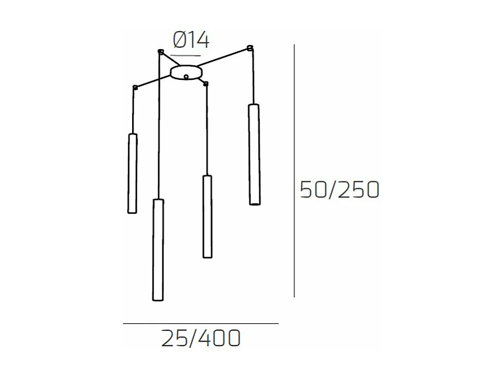 Round Tube Sospensione 4 Luci Bianco Cavo Cm.250 Con Base
