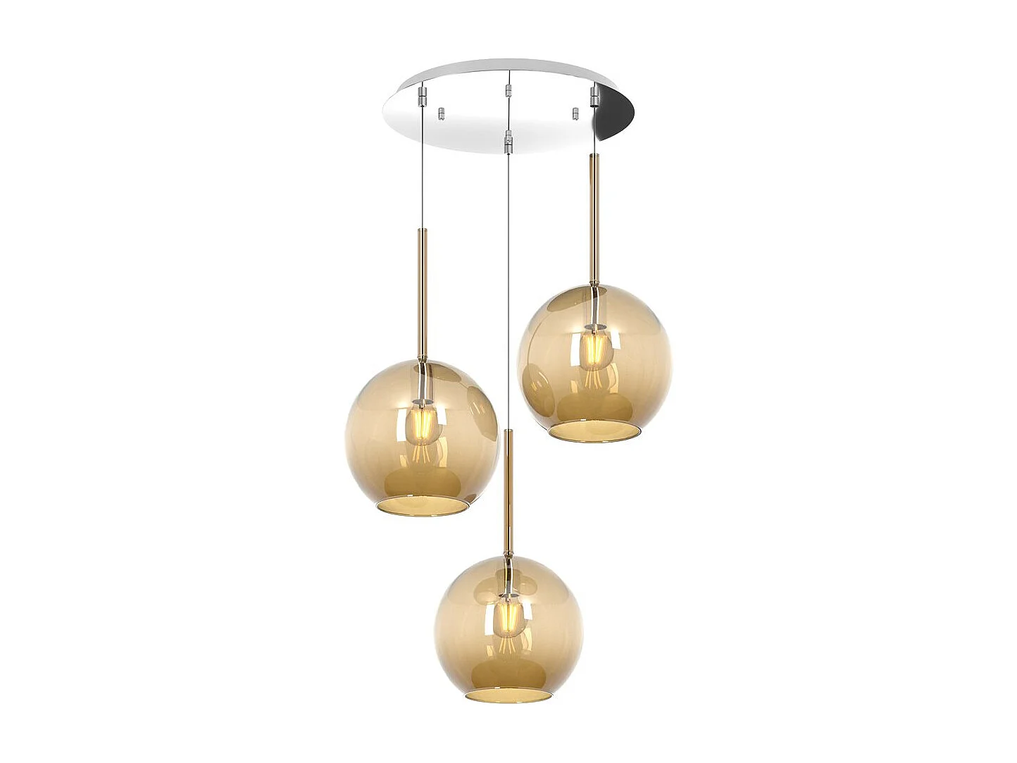 Sosp. Cromo Tonda 3 Luci Vetri Tutti Grande Ambra