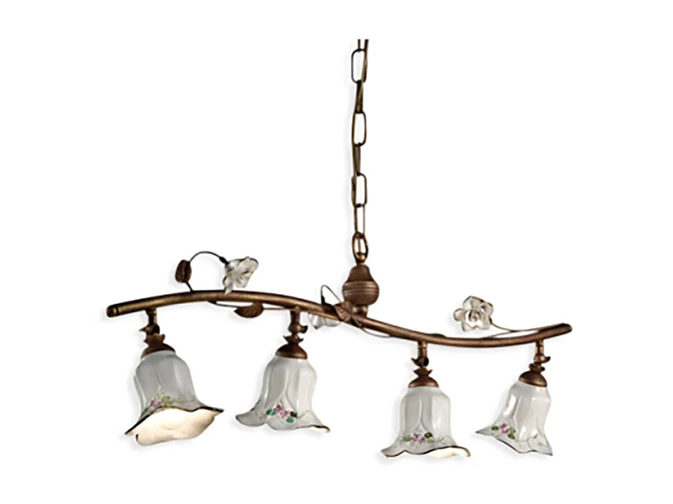 Lampadario Classico Pisa Metallo E Ceramica Ruggine Sfumato Oro 4 Luci E14