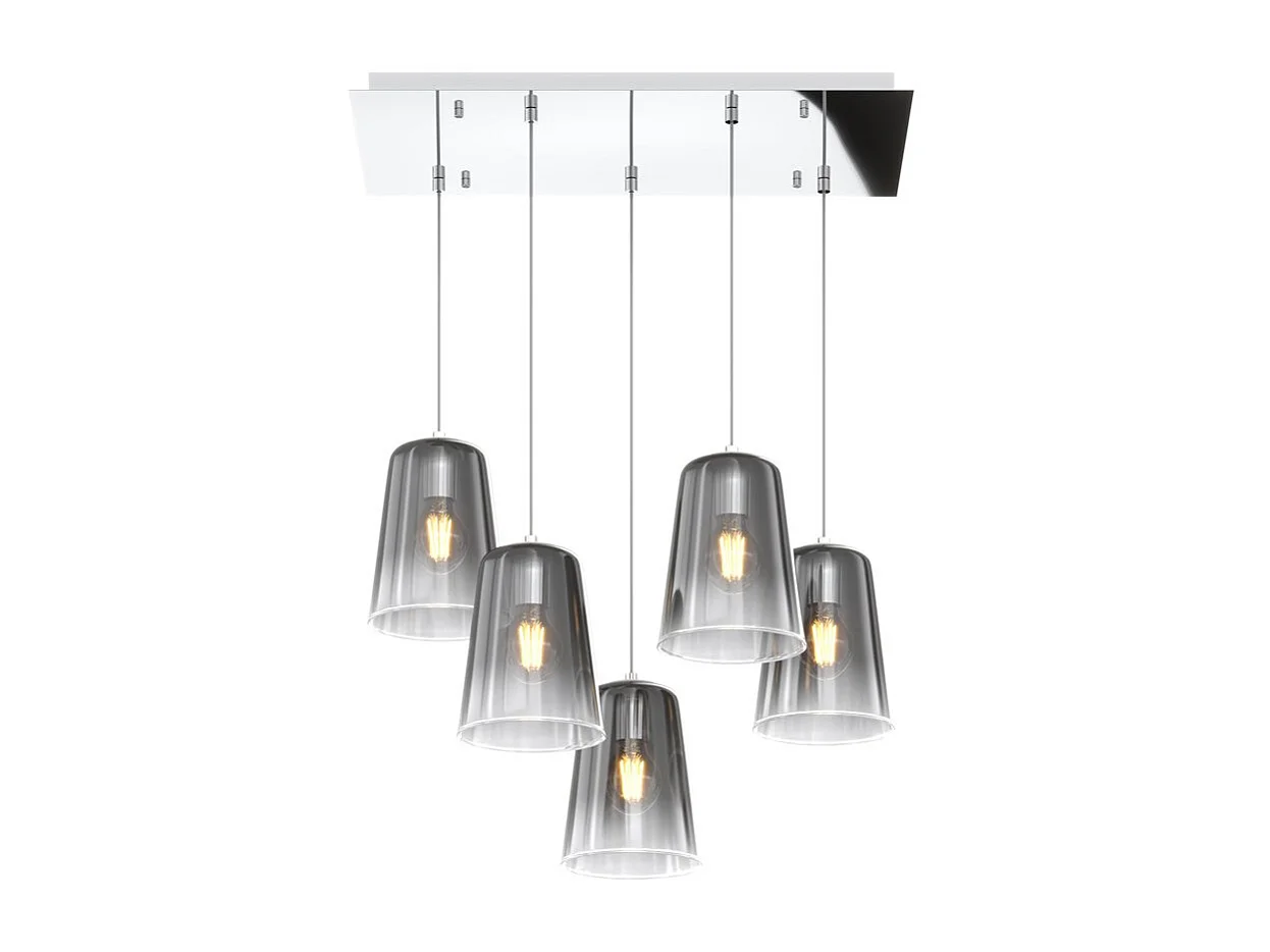 Sospensione Cromo Rettangolare 5 Luci Cromo