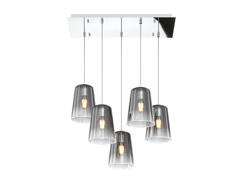 Sospensione Cromo Rettangolare 5 Luci Cromo