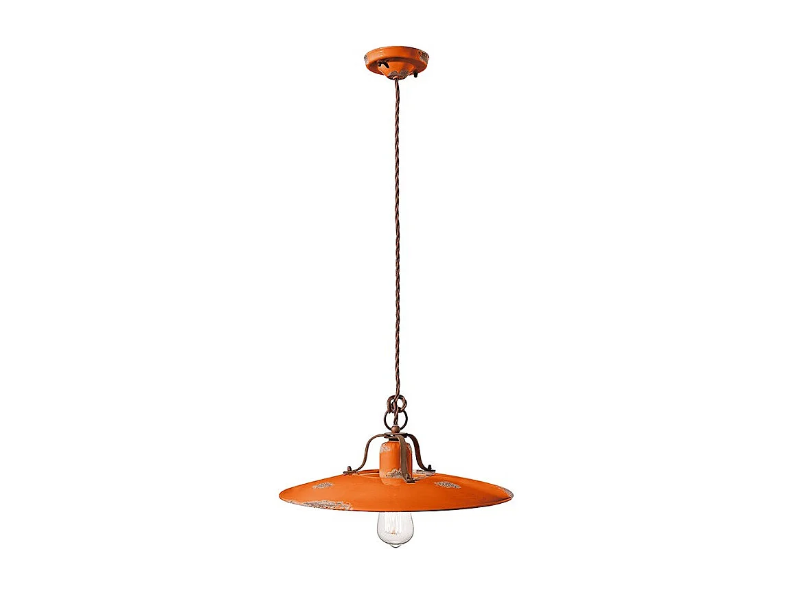 Lampadario Vintage Country Ferro E Ceramica Arancio 1 Luce E27