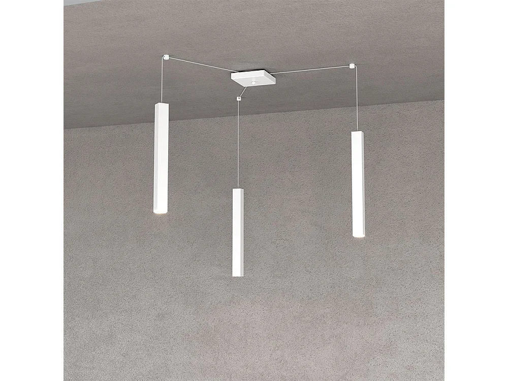 Square Tube Sospensione 3 Luci Bianco Cavo Cm.250 Con Base