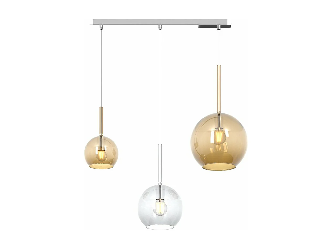 Sosp. Cromo Rettangolare 3 Luci Vetri (Grande Am + Medio Tr + Piccolo Am)