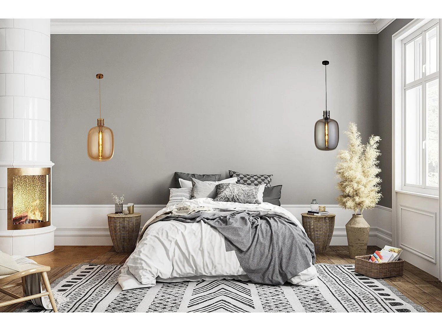 Searchlicht Barrel 1 Pendelleuchte, Schwarz, Rauchglas