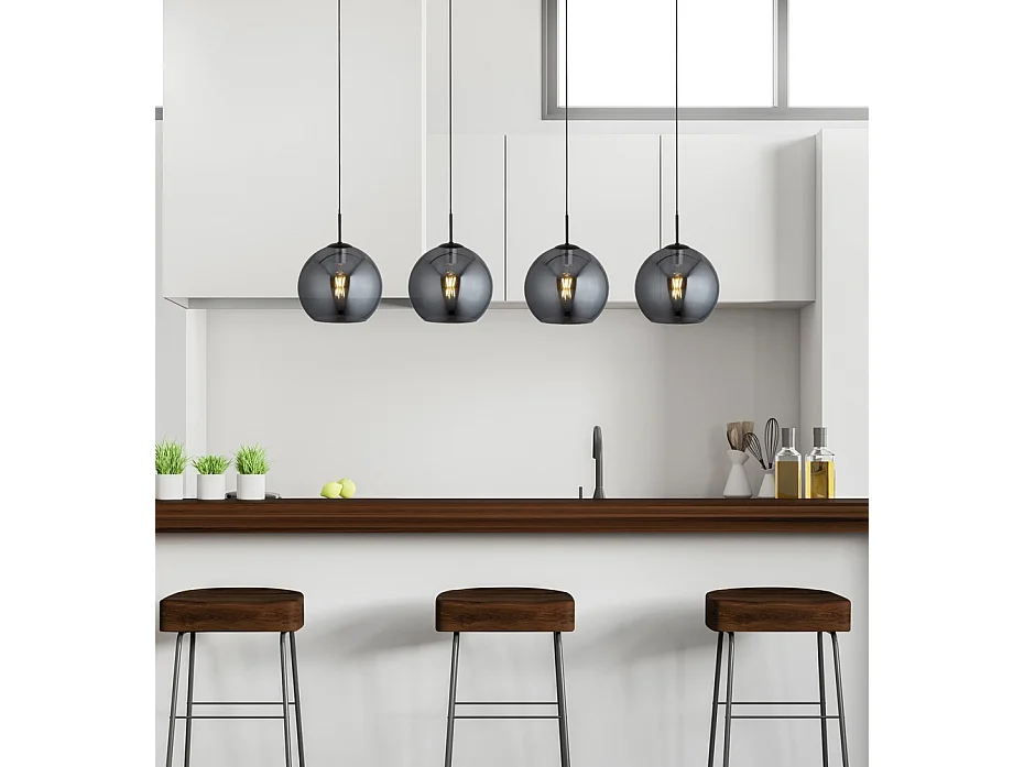 Searchlight AMSTERDAM 4 ljus mattsvart takhnge runda Smokey glasskrmar