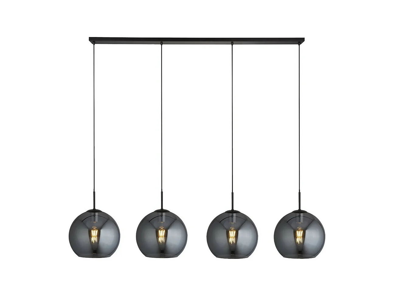 Searchlicht AMSTERDAM - 4 licht Matt Black Bar Deckenanhänger Runde Smokey Glass Shades