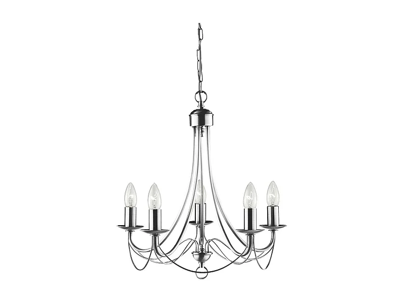 Searchlicht Maypole - 5 leichte mehrarmige Deckenanhänger Satin Silber, E14