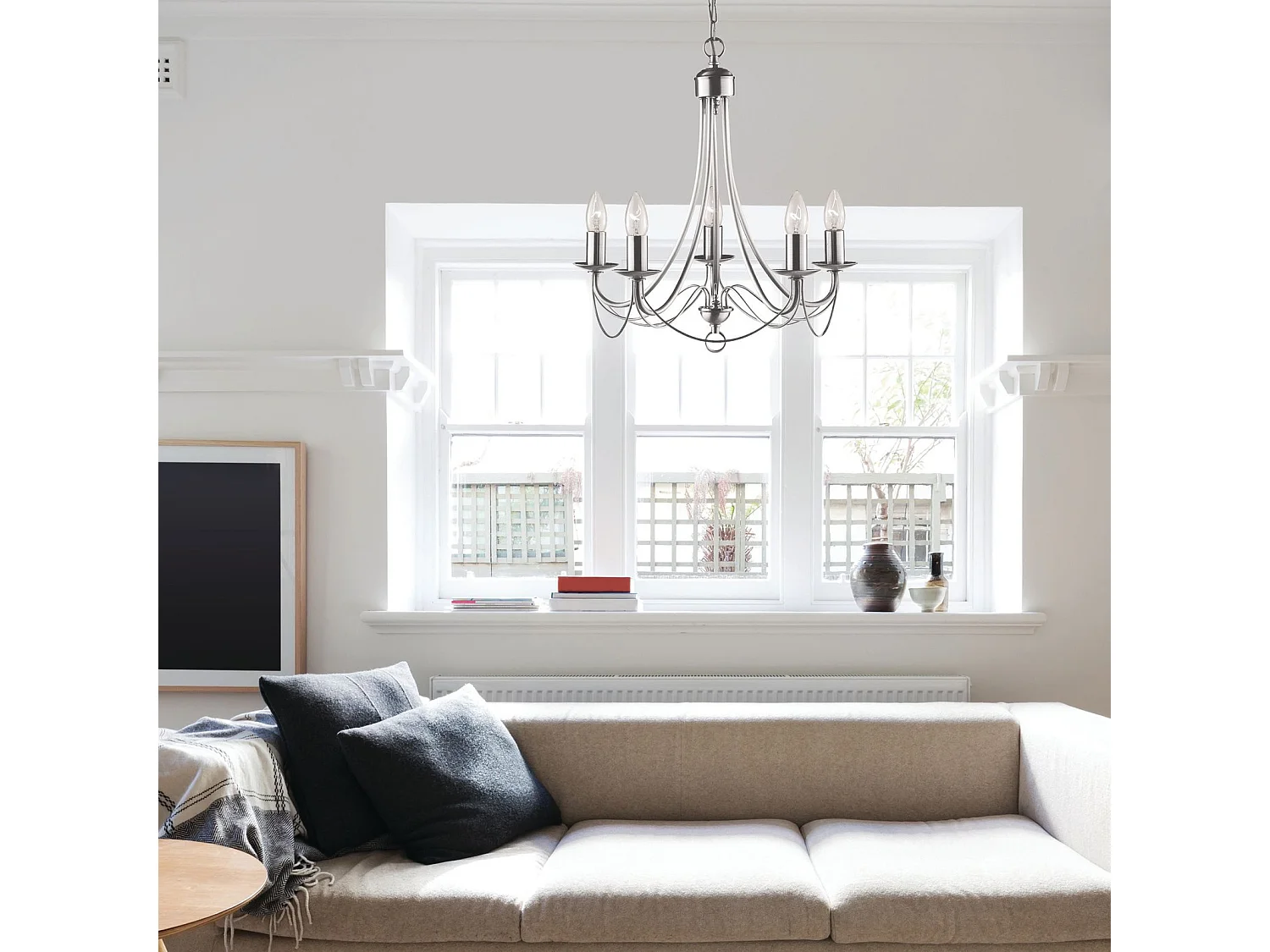 Searchlicht Maypole - 5 leichte mehrarmige Deckenanhänger Satin Silber, E14