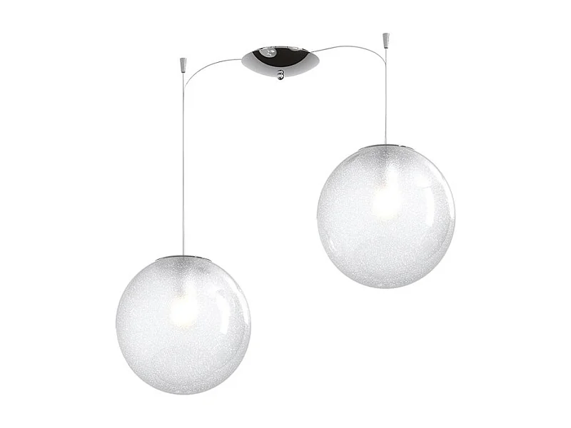 Sospensione Contemp Glitter Metallo Cromo Vetro Soffiato Trasp 2 Luci E27 25Cm