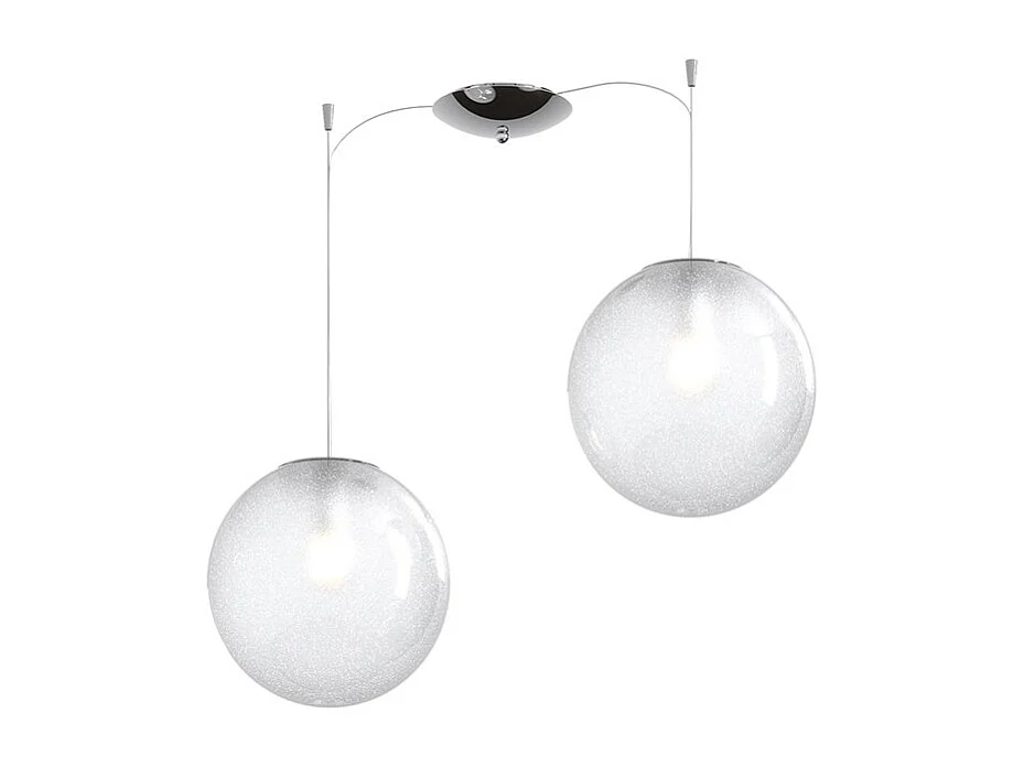 Sospensione Contemp Glitter Metallo Cromo Vetro Soffiato Trasp 2 Luci E27 25Cm