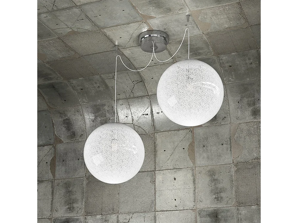 Sospensione Contemp Glitter Metallo Cromo Vetro Soffiato Trasp 2 Luci E27 25Cm