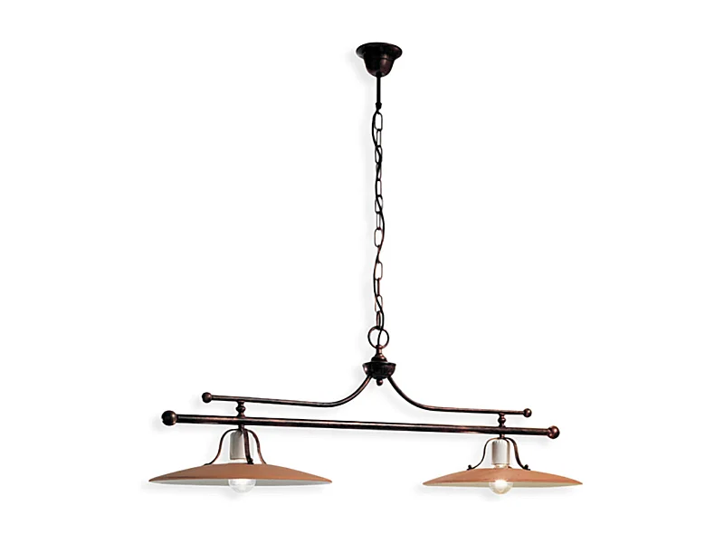 Lampadario Classico Bologna Metallo E Ceramica Nero Sfumato Rame 2 Luci E27