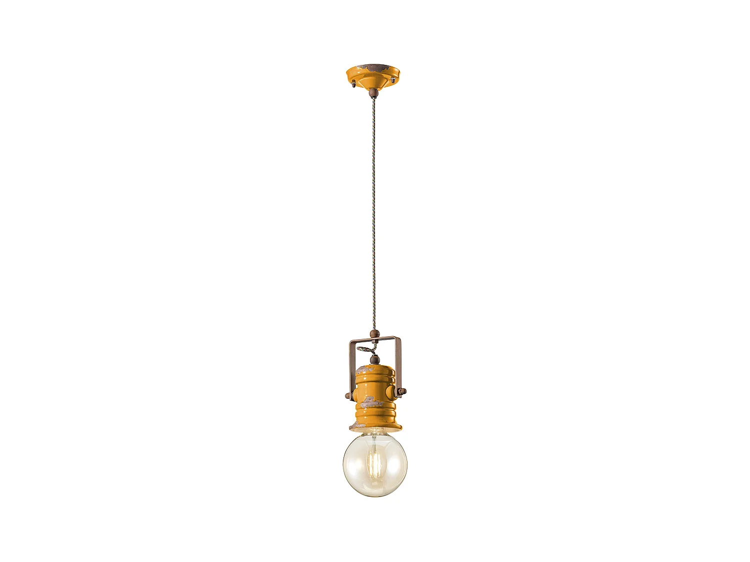 Lampadario Industrial Minimal Urban Ferro E Ceramica Vintage Giallo 1 Luce E27
