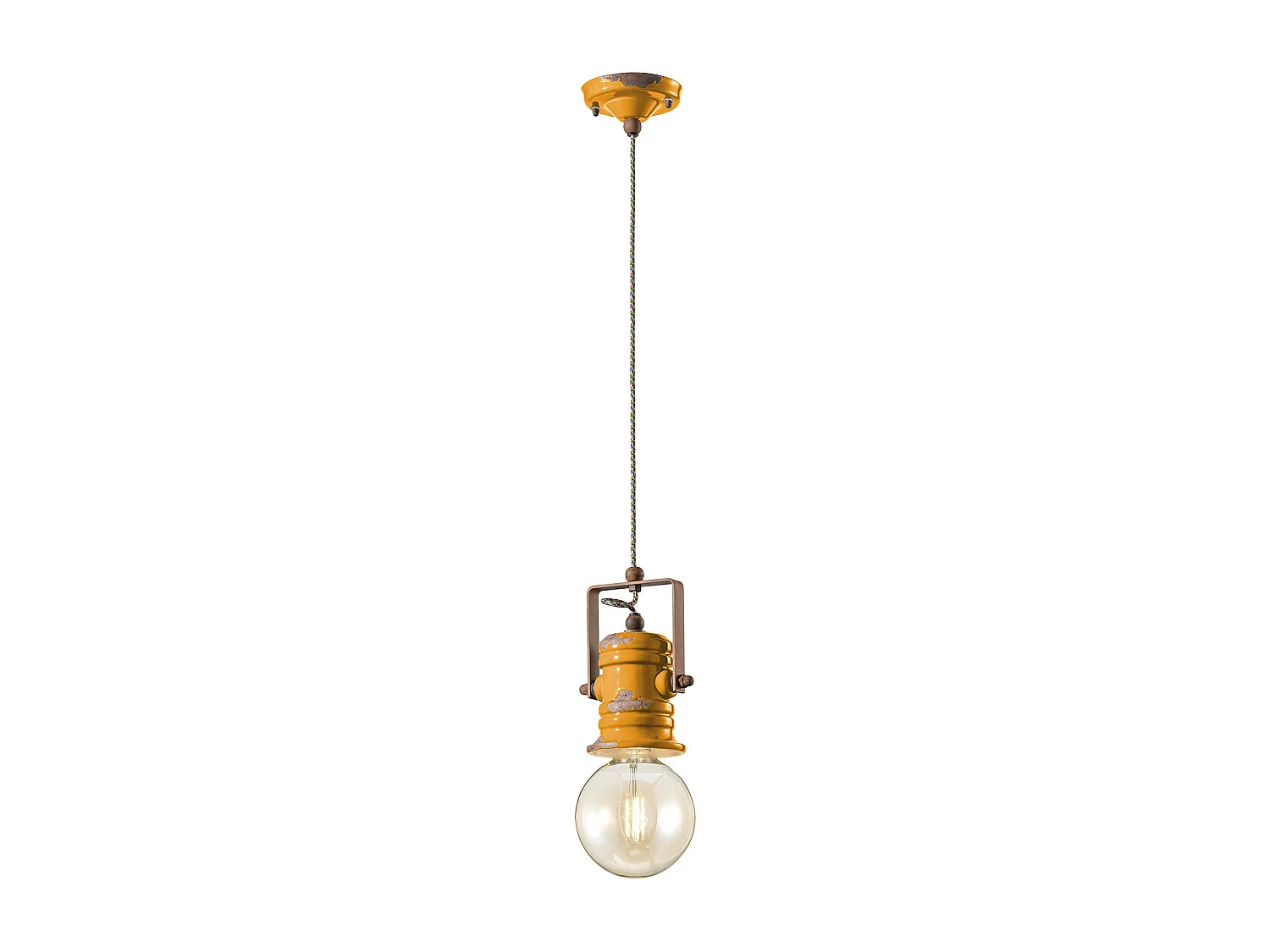 Lampadario Industrial Minimal Urban Ferro E Ceramica Vintage Giallo 1 Luce E27