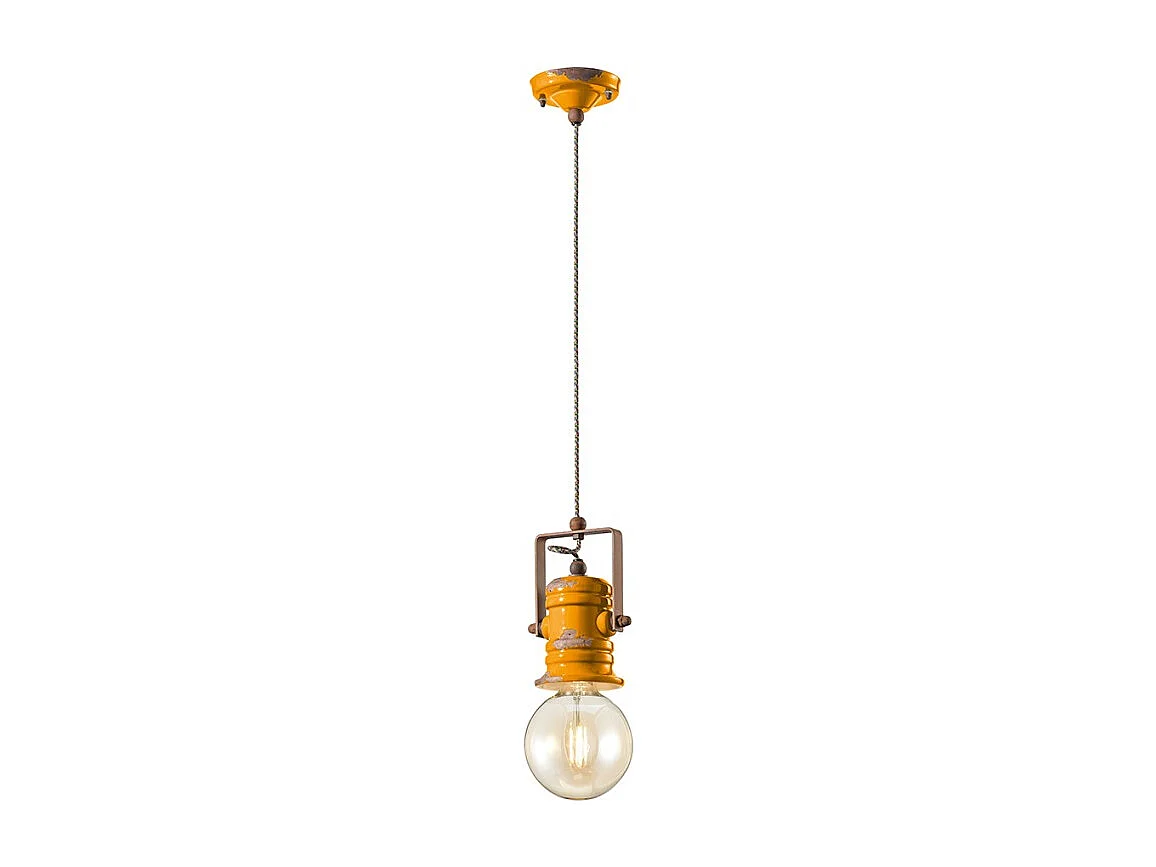 Lampadario Industrial Minimal Urban Ferro E Ceramica Vintage Giallo 1 Luce E27