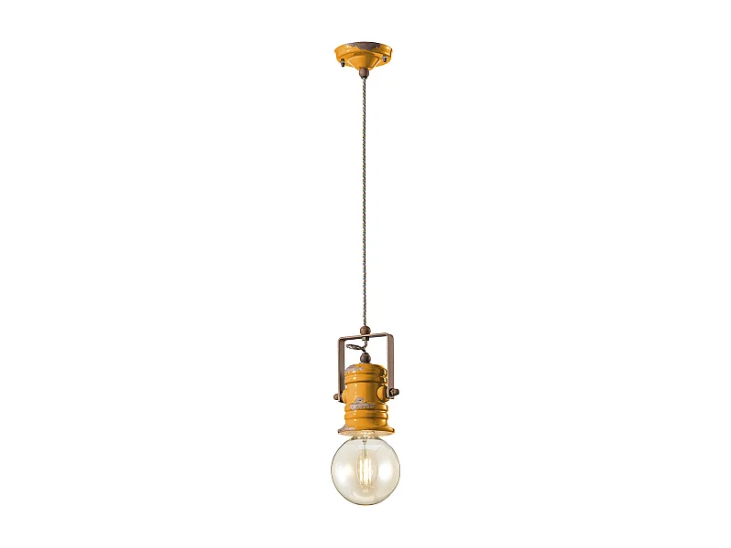 Lampadario Industrial Minimal Urban Ferro E Ceramica Vintage Giallo 1 Luce E27