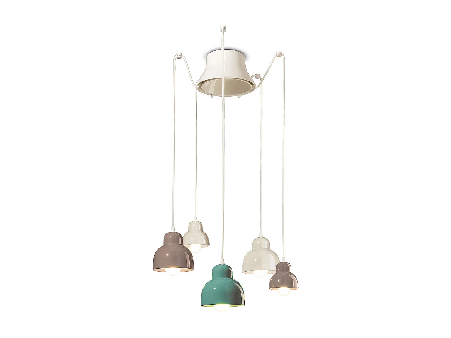 Lampadario Vintage Decò Berimbau Mix Ceramica 3 Luci E27