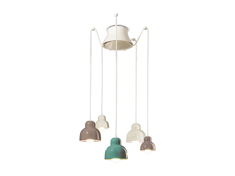 Lampadario Vintage Decò Berimbau Mix Ceramica 3 Luci E27
