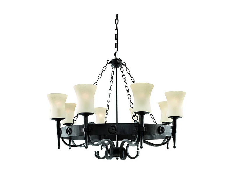 Searchlight Cartwheel - Lampadario multibraccio a 8 luci finitura nera, attacco E27