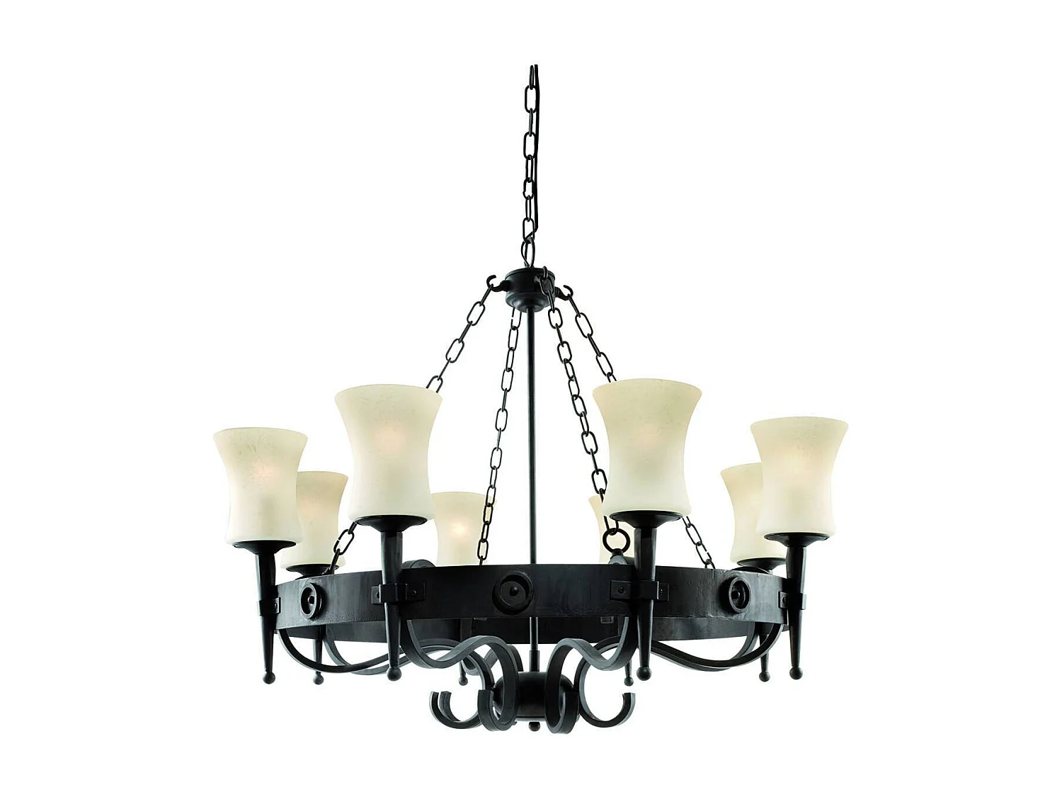 Searchlight Cartwheel - Lampadario multibraccio a 8 luci finitura nera, attacco E27