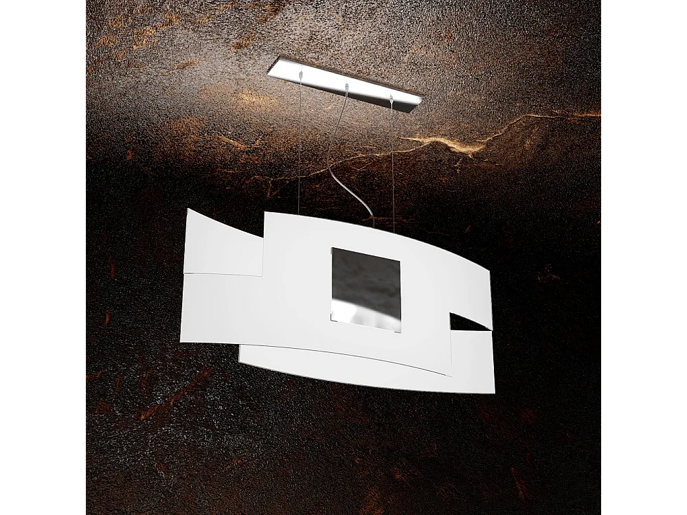 Sospensione Moderna Tetris Color Metallo Cromo Vetro Bianco 2 Luci E27