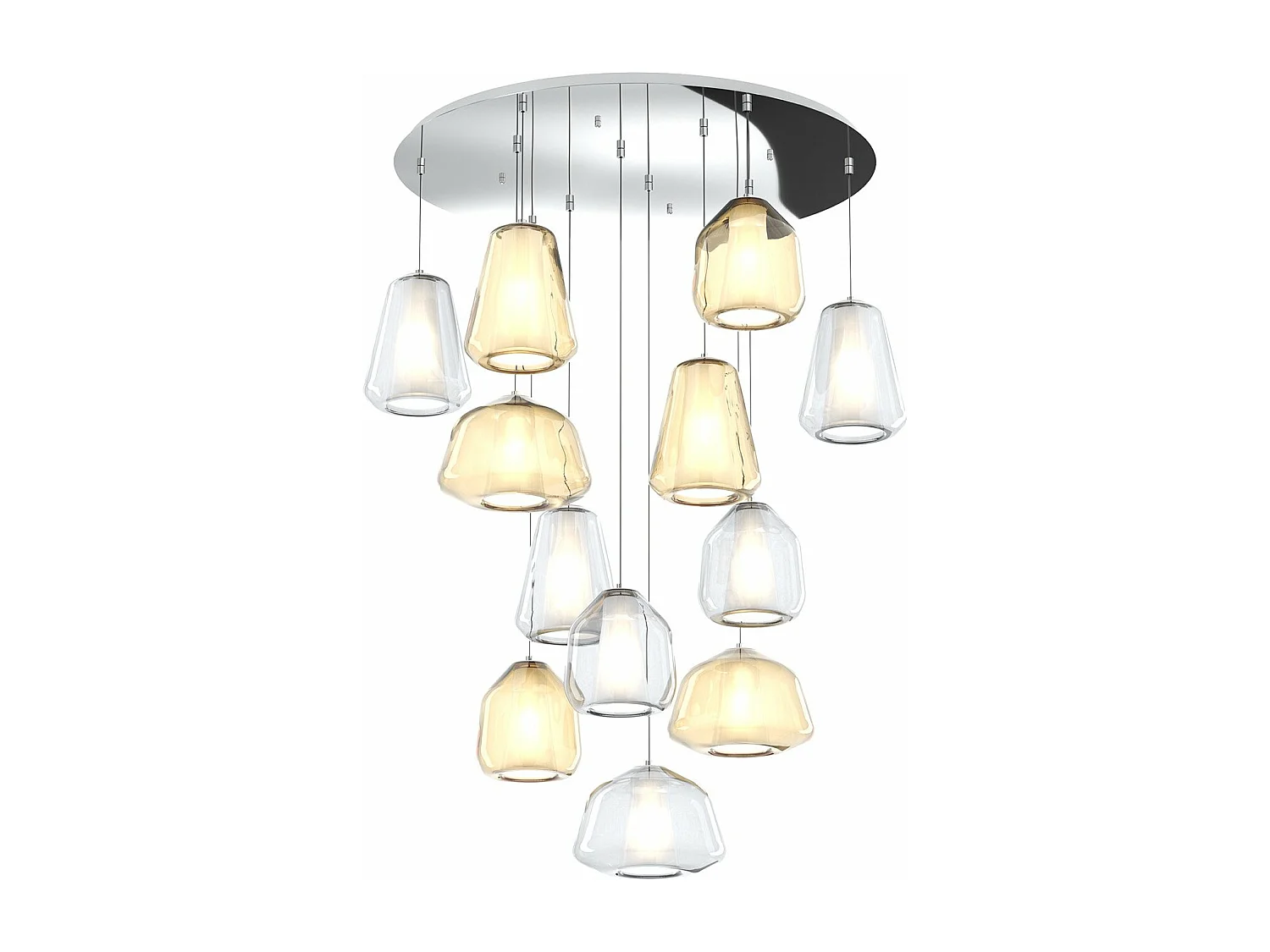 Sospensione Cromo 12 Luci Tonda Vetri (Alpha 2 X Am + 1 X Tr) (Beta 2X Am + 2X Tr ) (Gamma 2X Am + 3X Tr)