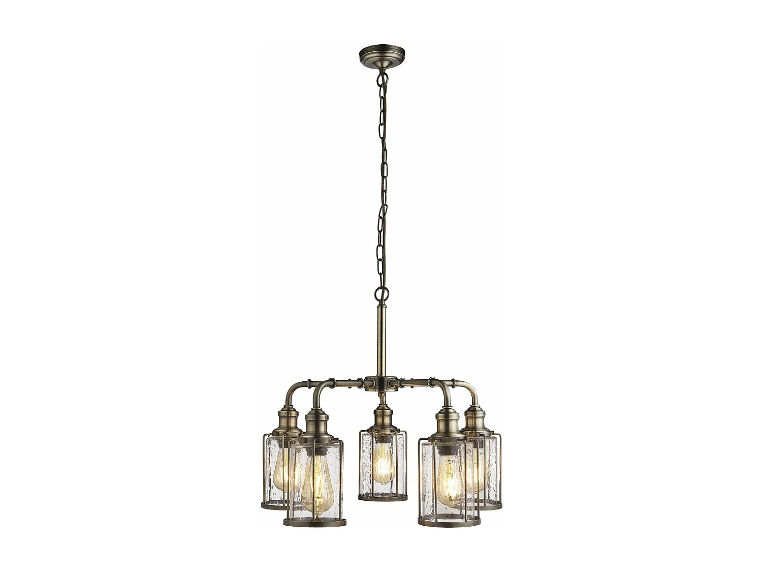 Lampadario Contemporaneo Tubi Acciaio Ottone Vetro Trasparente 5 Luci E27