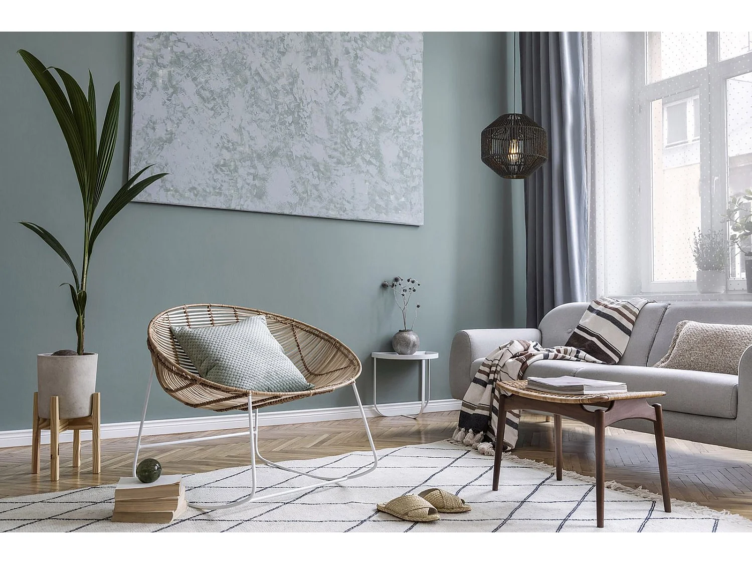 Suchscheinwerfer Wicker 1 licht Pendant, Black Wicker