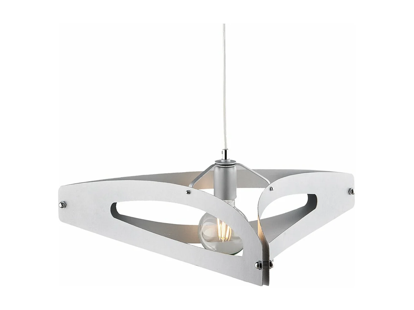 Suspension Onyx fer blanc, finition chrome poli, déco argent antique, câble réglable, 1 lumière, look lumineux