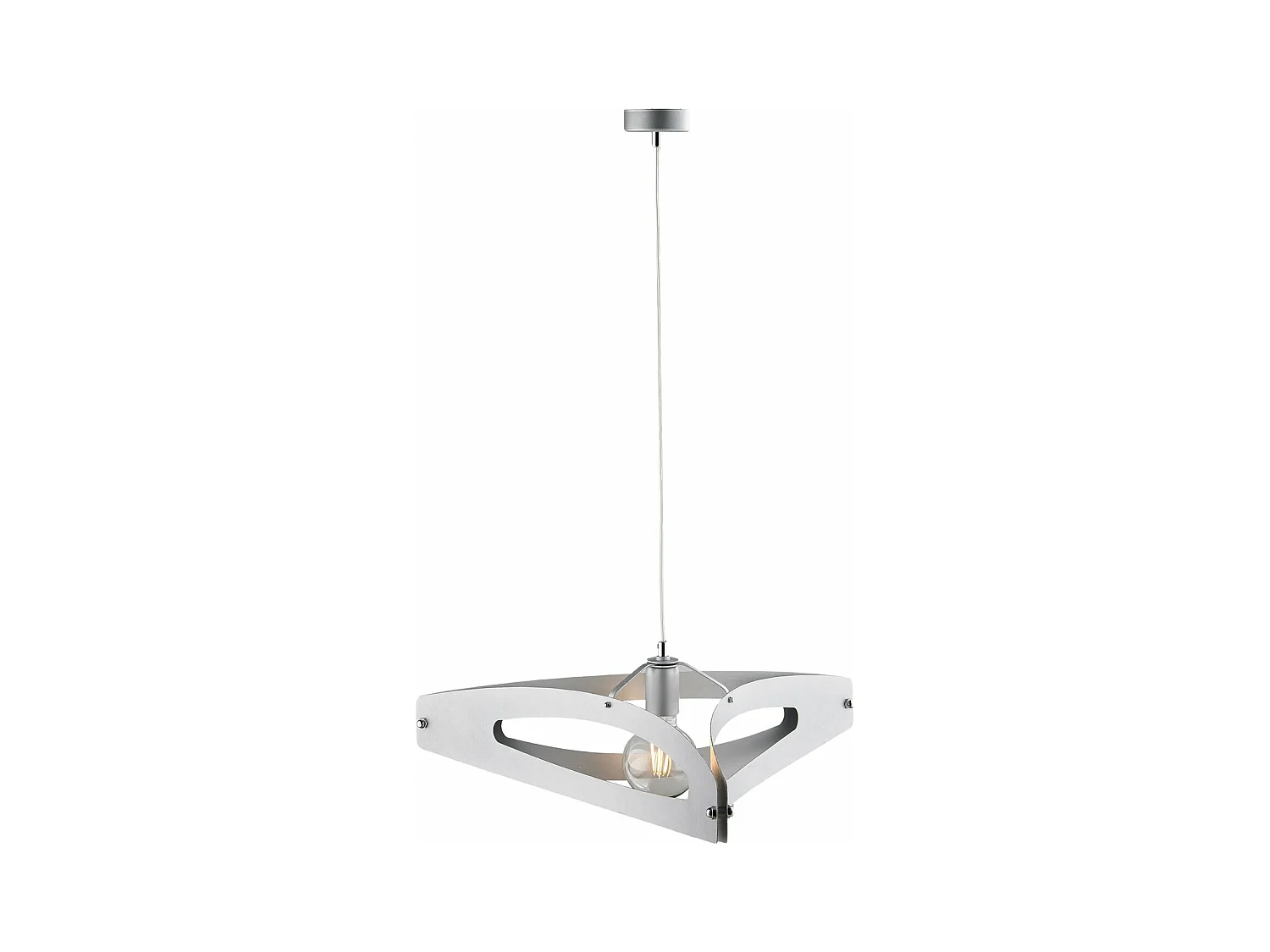 Suspension Onyx fer blanc, finition chrome poli, déco argent antique, câble réglable, 1 lumière, look lumineux