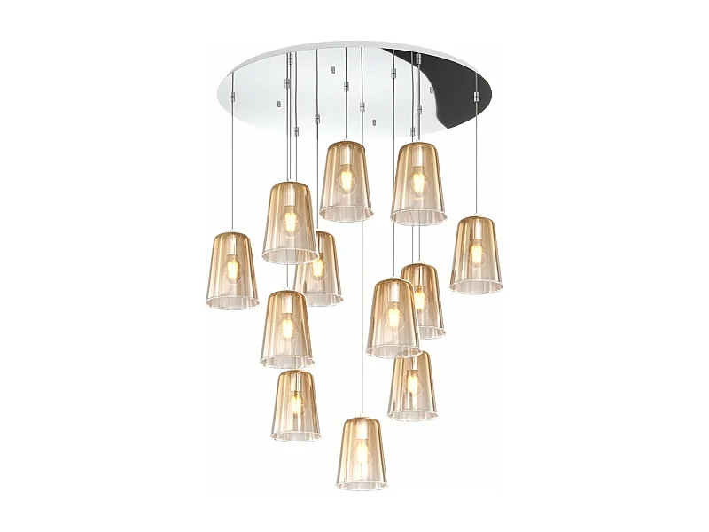 Sospensione Cromo Tonda 12 Luci Ambra